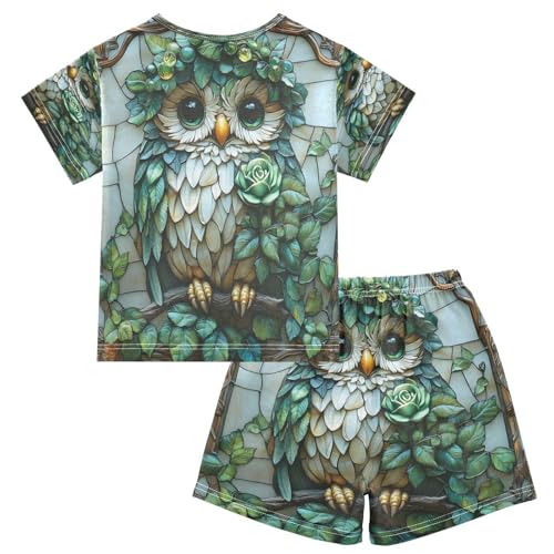 senya Short Sleeve Pajamas Sets Summer Cotton Sleepwear Green Owl2