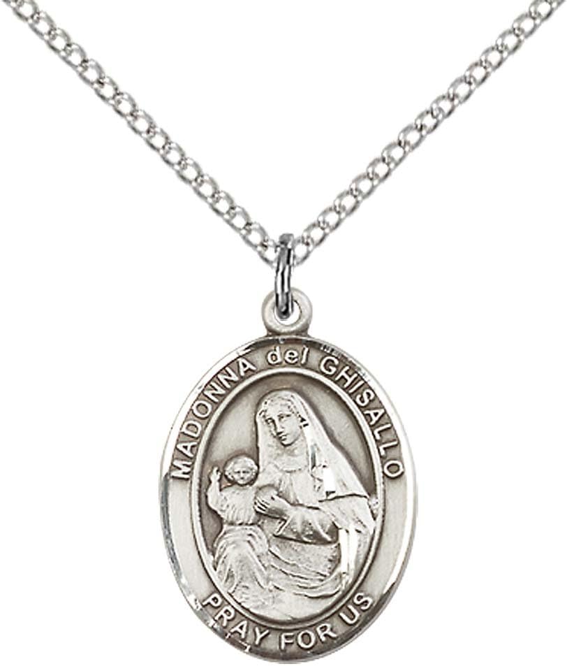 F A Dumont Church Supplies Sterling Silver St. Madonna Del Ghisallo Pendant with 18" Stainless Steel Lite Curb Chain. Patron Saint of Cyclists