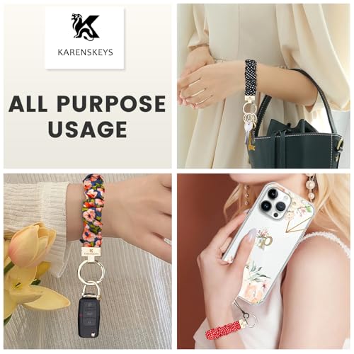 Image of Scrunchie Keychain Wristlet, Key Chain for Car Keys with D Ring, Stretchy Phone Charms with Tether Tab for Women.
