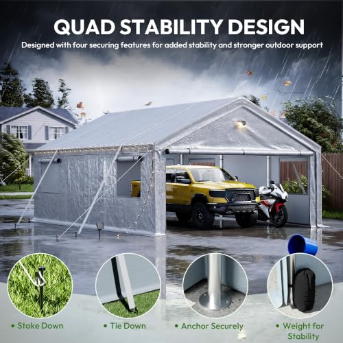 20X20 FT Portable Car Port with Side Walls
