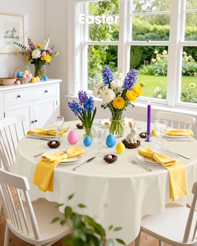 Image of Pureegg Plastic Table Cloth Disposable 8 Pack, 84'' Round Table Cloths, Party, Wedding, Thanksgiving Decorations, Fall Tablecloths, Round, Beige Plastic Cover, Leakproof & Sturdy, Cream, Ivory