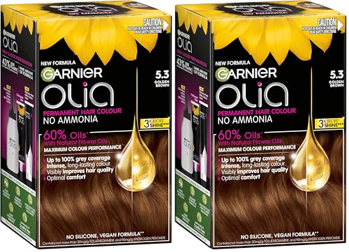 Garnier, Permanent Hair Colour, Ammonia Free and Nourishing, Olia, 5.3 Golden Brown (Pack of 2)