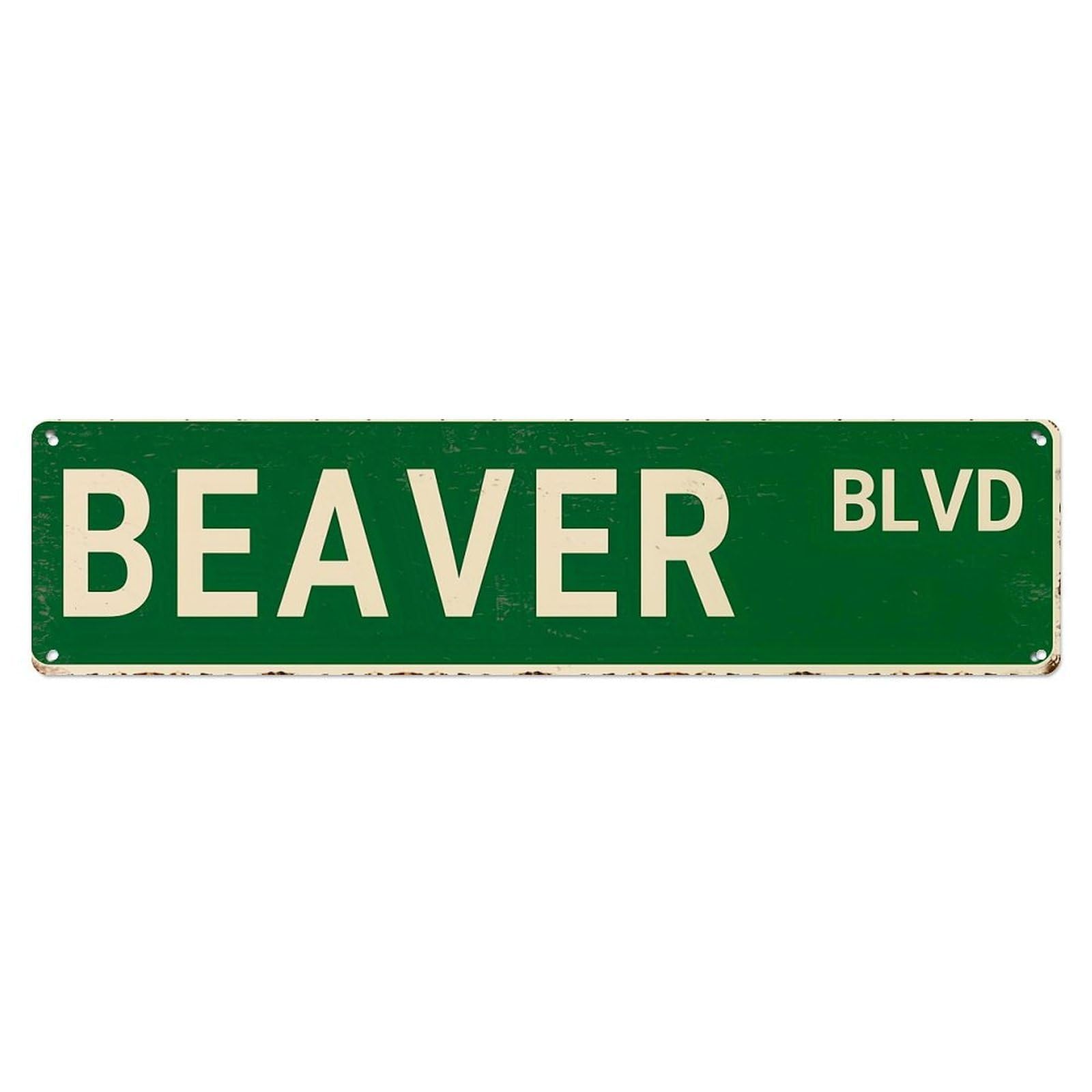 Jdyansheng Vintage Beaver Blvd Street Sign Pattern Tin Sign Metal Poster Metal Signs For Home Man Cave Bar Cafe Kitchen Laundry Room Wall Decorations 4X16 Inches