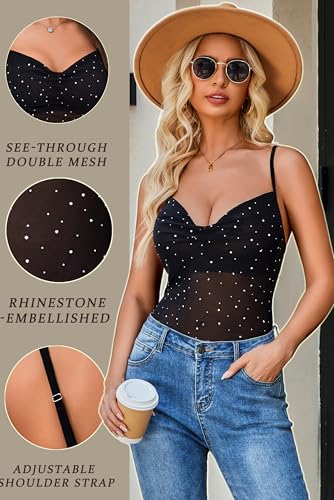 Avidlove Women's Mesh Camisole Cowl Neck Tank Top Cami Sequin Basic Tank Shirt Blouses3