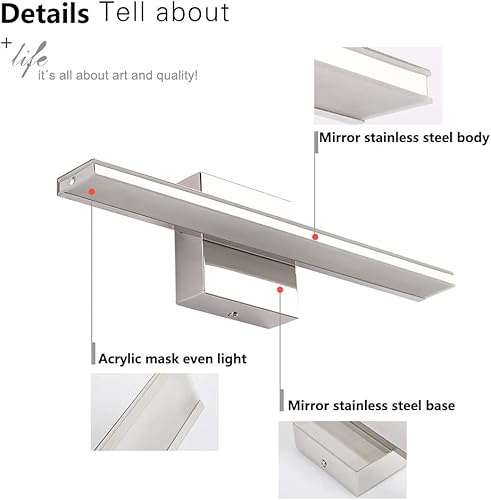 Miniatura 9 de Lámparas de baño cromadas de 24 pulgadas, iluminación de pared de baño IP44 de 14 W, barra de lámpara de tocador, luces LED modernas para tocador,