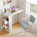 Tangkula Small Computer Desk, 36 Inch Home Office Desk with Bookshelf, Student Teen Study Writing Desk, Modern Simple Laptop Workstation, Vanity Table for Small Space (White)