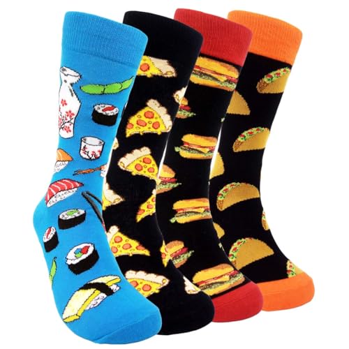 NALACAL Funny Mens Colorful Dress Socks - Fun Novelty Patterned Cotton Crazy Design Socks(4 Packs)
