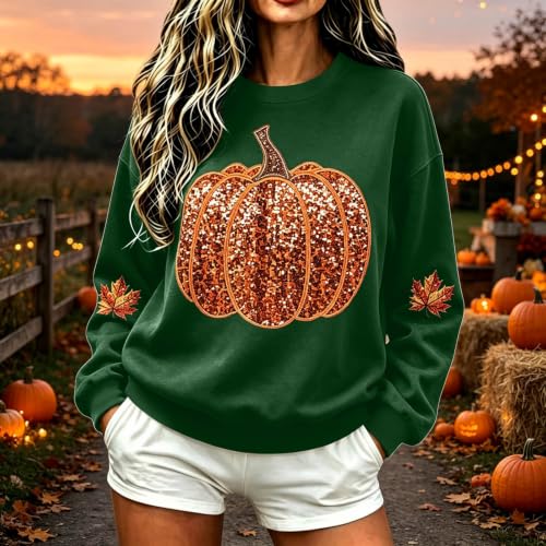 Pumpkin Sweatshirt Women Sequin Oversized Crewneck Halloween Sweatshirts - image 2
