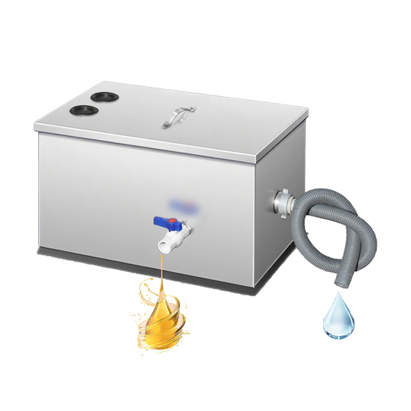 Trampa de grasa comercial, interceptor de grasa de acero inoxidable de 50 L, separador de agua de aceite con 2 entradas y filtro de 5 capas, para fregadero de cocina y restaurante