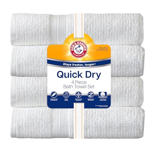 Arm & Hammer Quick Dry Bath Towels, 4 Piece, White