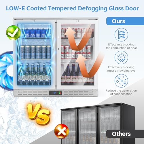 Image of 36 inch 7.4 cu.ft Back Bar Cooler Commercial Under Counter Beverage Refrigerator with 2 Glass Doors & LED Lighting, Stainless Steel Bottle Cooler for Home Bar Restaurant, Sliver, 115V, ETL Approved