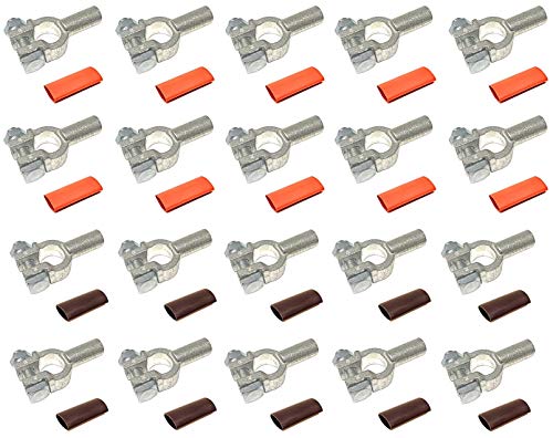 4/0 Gauge 10 Pairs Positive and Negative (+/-) Pure Copper Top Post Battery Cable Ends Terminal Connectors + Dual Wall Adhesive Heat Shrink Tubing - by WindyNation
