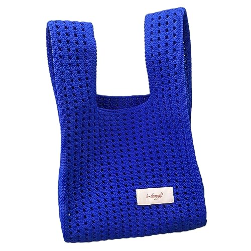 Sac panier seau tricoté en polyester souple bleu pour femme pour les sorties