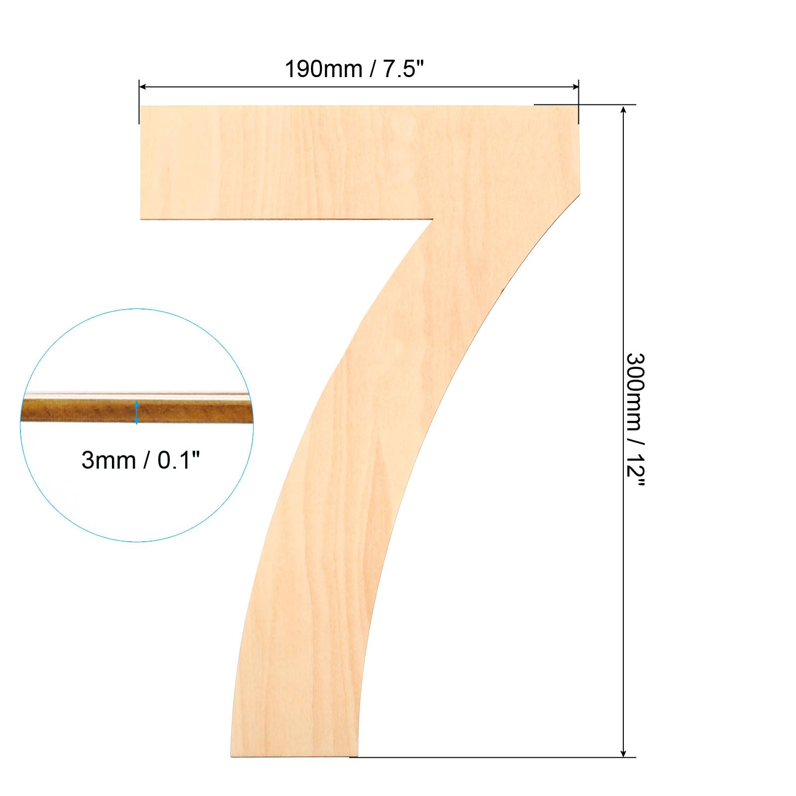 PATIKIL 12 Inch Wooden Number, Blank Wood Number 7 Shape Cutout Paintable Unfinished Numbers Sign for Wall Decor Home Decor - Image 2