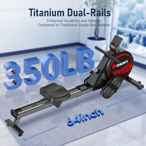 Rowing Machine, MOSUNY Magnetic Rowing Machines for Home Gym with 16 Levels Resistance, Maximum Load of 350 LB, Upgrade to Double Slide Rails, App Supported, Vertical Storage - Image 6