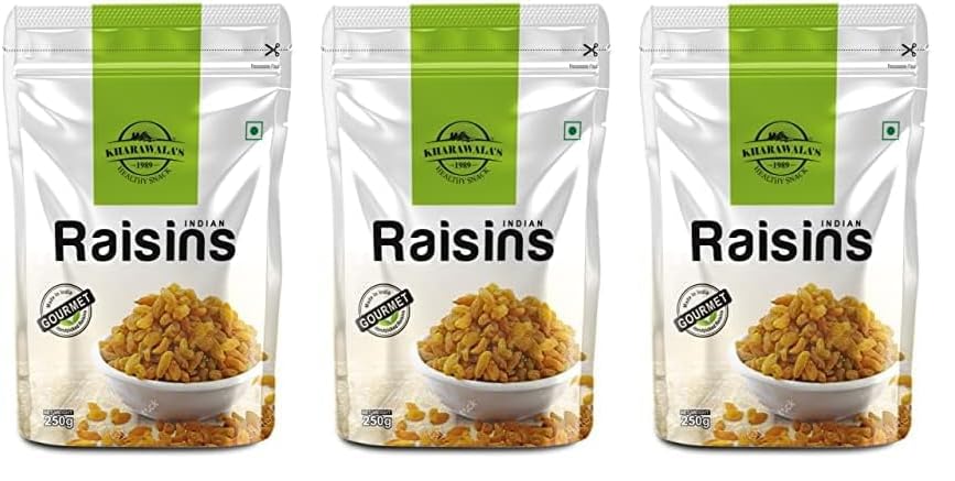 Image of KHARAWALA'S Premium Dried Indian Raisins - 250gm | Dry Fruits- Indian Kishmish | Rich In Nutiritons (Pack of 3)