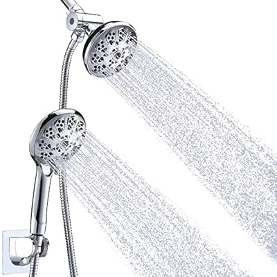 Briout Dual Shower Head 10 Settings - High Pressure Shower Head with Handheld Combo Set - Enjoy Powerful Double Showerhead Spray Separately or Together, Chrome