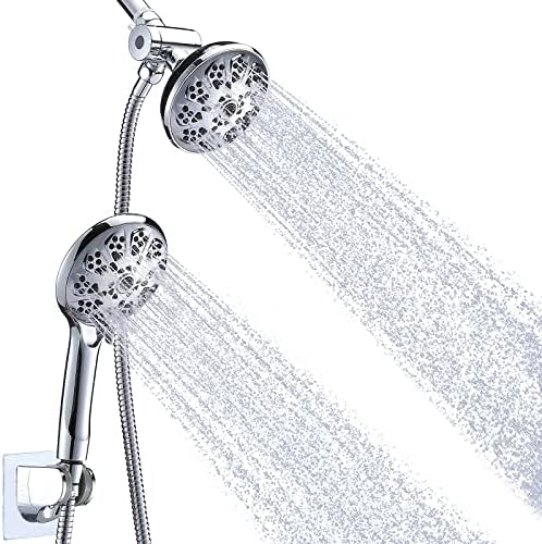 Shower Head with Handheld, Briout 10 Settings High Pressure Rain Shower Head Combo with Hose/Holder - Enjoy Powerful Double Showerhead Spray Separately or Together, Chrome