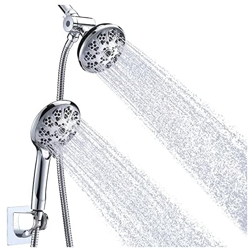 Dual Shower Head with Handheld, Briout 10 Settings High Pressure Rain Shower Head Combo with Hose/Holder - Enjoy Powerful Double Showerhead Spray Separately or Together, Chrome