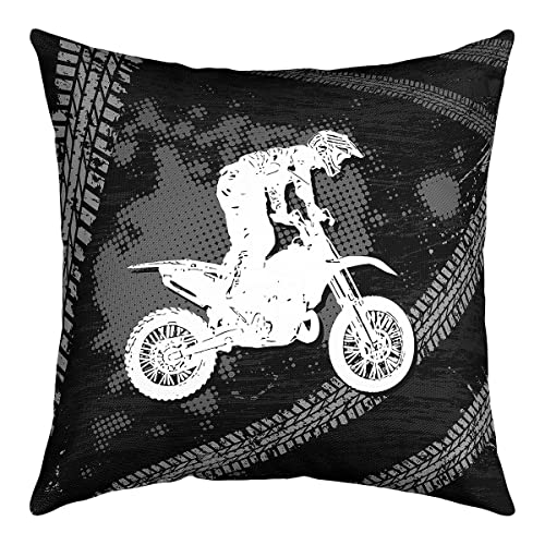 Motorcycle Print Cushion Cover Black And White Boys Birthday Gifts Throw Pillow Cover For Outdoors Chair Office Cool Motocross Extreme Sport Cushion Case For Bedroom Car Party Couch,20"X20" #TOP27