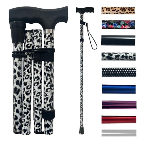Life Healthcare Folding Walking Stick–Adjustable Height Lightweight Aluminium Cane for Elderly Disabled Men & Women–Non-Slip Rubber Tip Ergonomic Handle & Travel-Friendly Design (Black Leopard)