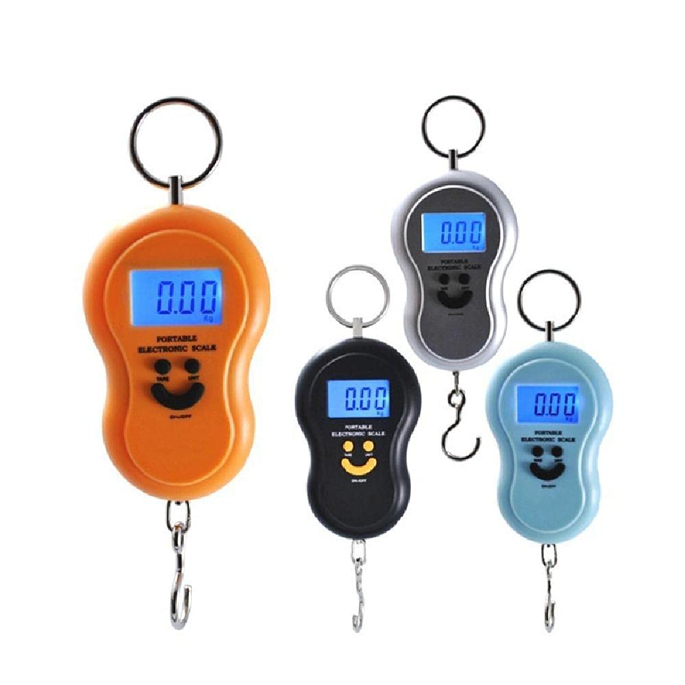 TopHomer 1Pcs Orange Pocket Portable Smiling Face 50kg/10g LCD Digital Scale Electronic Hand Held Hook Belt Luggage Hanging Scale Backlight Balance Weighting