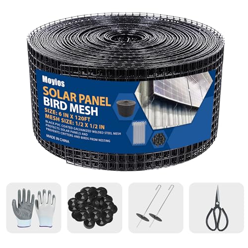 Moyios 6in x 120ft Solar Panel Bird Mesh Black PVC Coated Steel Solar Panel Bird Guard Proofing...