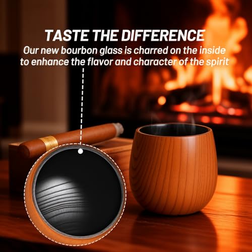 Wooden Whiskey Glass Gifts For Men - Charred Wood Bourbon Whiskey Glasses,Charred Old Fashioned Glass, Bourbon Gift for Dad or Boyfriend on Father's Day, Birthday, Christmas, Thanksgiving (2 Pack) by JRKOO - Used condition - Image 4