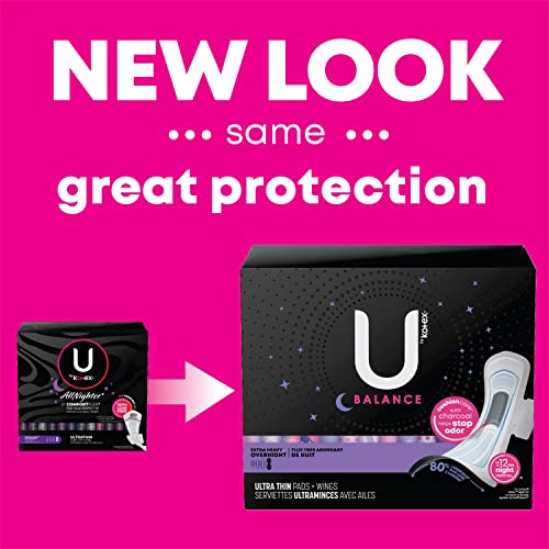 U By Kotex Balance Ultra Thin Overnight Pads With Wings, Extra Heavy Absorbency, 90 Count (Packaging May Vary) #TOP1