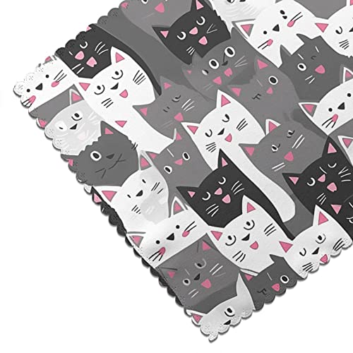 Cartoon Gray Hipster Cat Kitten Placemats Set Of 6 Heat-Resistant Washable Table Non-Slip Place Mat For Dining Table 12 X 18 Inches #TOP5