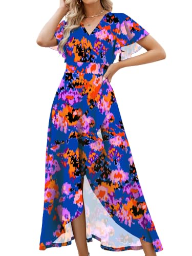 Image of Long Black Formal Dresses for Women Gowns Evening Party Cocktail Dress,Split Elegant V Neck Wrap Ruffle Wedding Guest Dresses