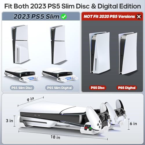 Suporte horizontal PS5 Slim com ventilador de 3 estágios e carregador de controlador PS5, estação de