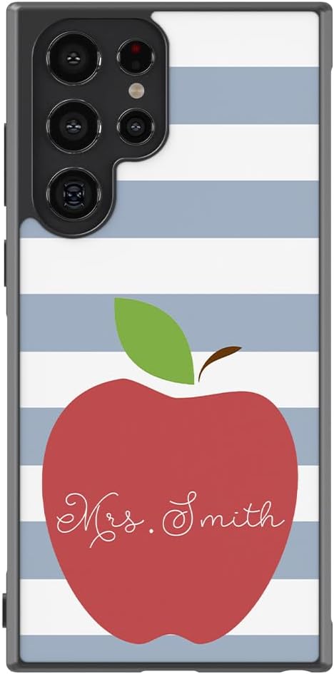Apple Teachers Appreciation Personalized Black Rubber Phone Case Compatible With Samsung Galaxy S25 S25FE S25+ S25 Ultra S24 S24+ S24 Ultra S24FE, S23 FE S23+ Ultra S22 S22+