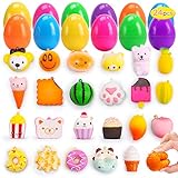 24 Pack Filled Easter Eggs with Food Squishy Toy, Easter Basket Stuffers Party Favors, Slow Rising Squeeze Toys Stress Relief Toys for Kids, Toddlers, Boys and Girls