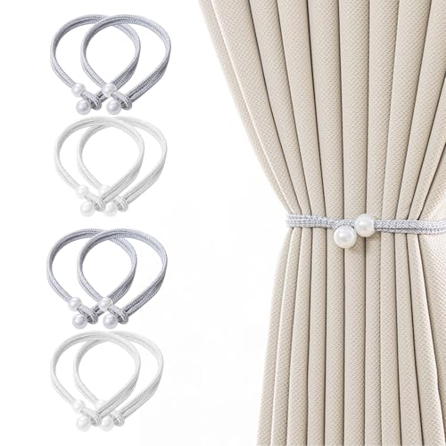 YQCXK 4 Pair 8 articles Curtain Tie Backs Rope, Polyester Hand-Woven Drapery Holdbacks, Pearl Curtain Tiebacks Decorative Tie Backs for Curtains