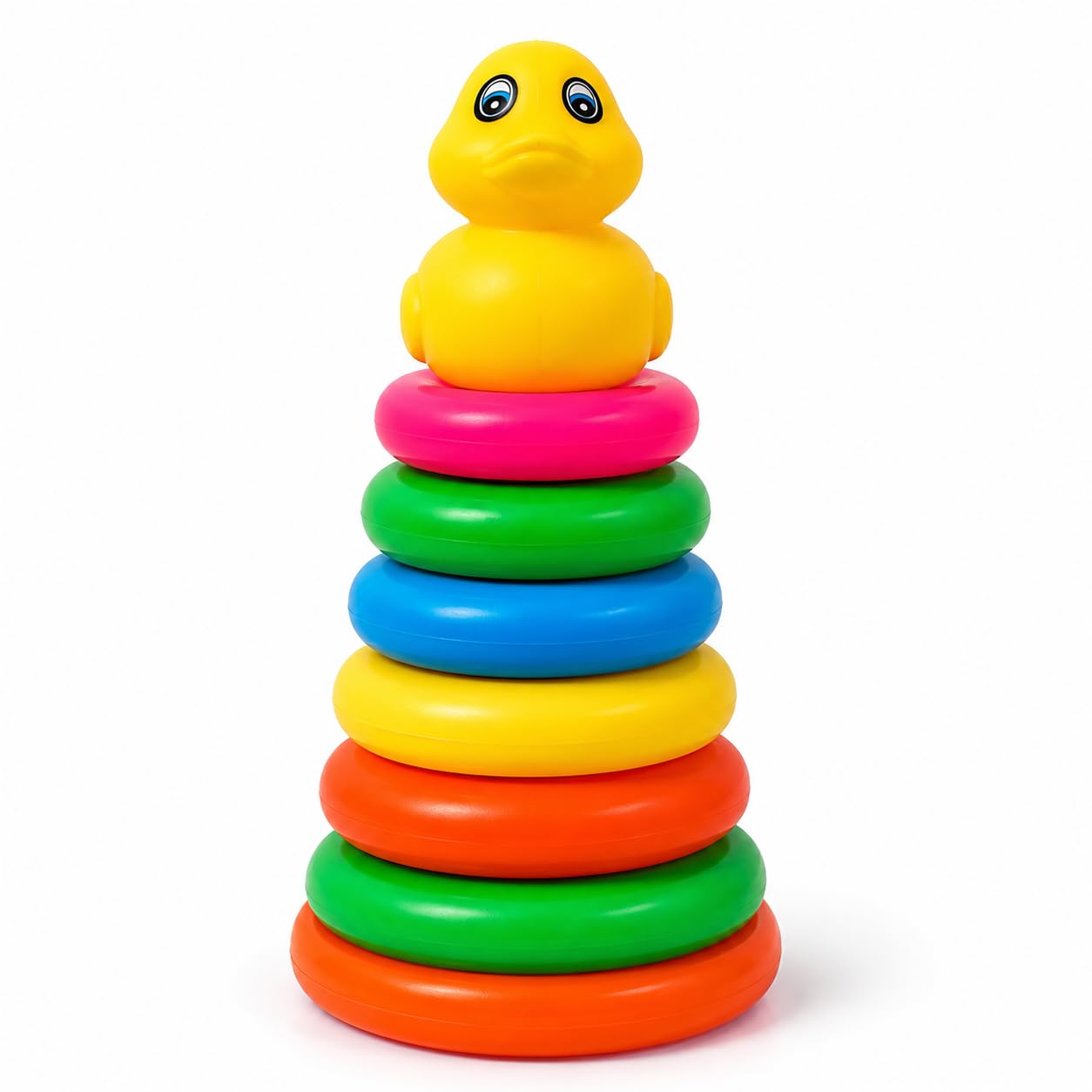 Colorful Pyramid Stacker with Duck Topper | Educational Learning Toy for Babies & Kids 1–3 Years | Includes 1 Base (Multicoloured, 6 Ring + Base Ring)-image-40