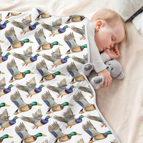 Image of Nursery Bed Blankets for Boys Girls Soft Warm Stroller Throw Blanket for Infant Toddler Kid Crib Bedding 30X40in Realistic Mallard Ducks Flying in Flight