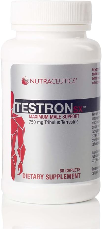Nutraceutics TestronSX – Testosterone Support with 750mg Tribulus Terrestris – Boosts Male Vitality, Stamina & Performance – 60 Caplets
