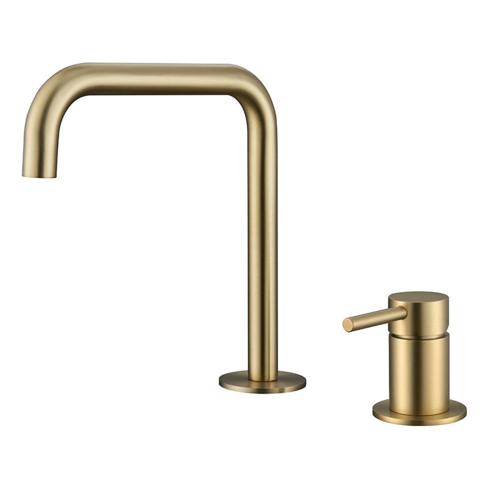 Fanjubei Brushed Gold With Seven Characters Bathroom 304 Stainless Steel Basin Hot And Cold Water Faucet, Brushed Gold Seven-Character Design