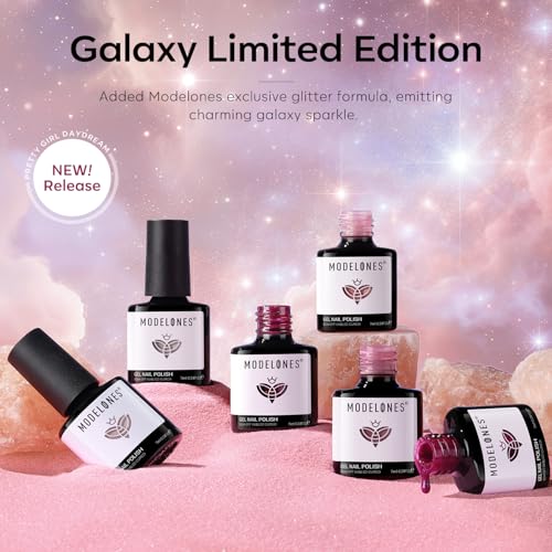 Image of modelones Gel Nail Polish Set, 6 colors 2026 Neutral Nude Pink Gel Polish Pearl White Burgundy Red Shimmer Peach Pink Galaxy Grape Purple Glitter Nail Polish DIY Nail Art Manicure Gift
