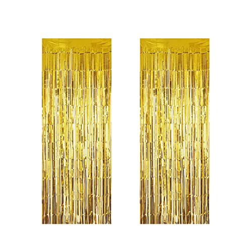Gold Foil Fringe Curtain 2PCS 328 x 82FT Metallic Photo Booth Backdrop Tinsel Door Curtains for Wedding Birthday Engagement