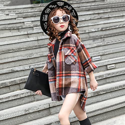 Girls Casual Long Sleeve Plaid Shirt Kids Toddler Retro Oversized Flannel Button Down Dovetail Blouse Top2