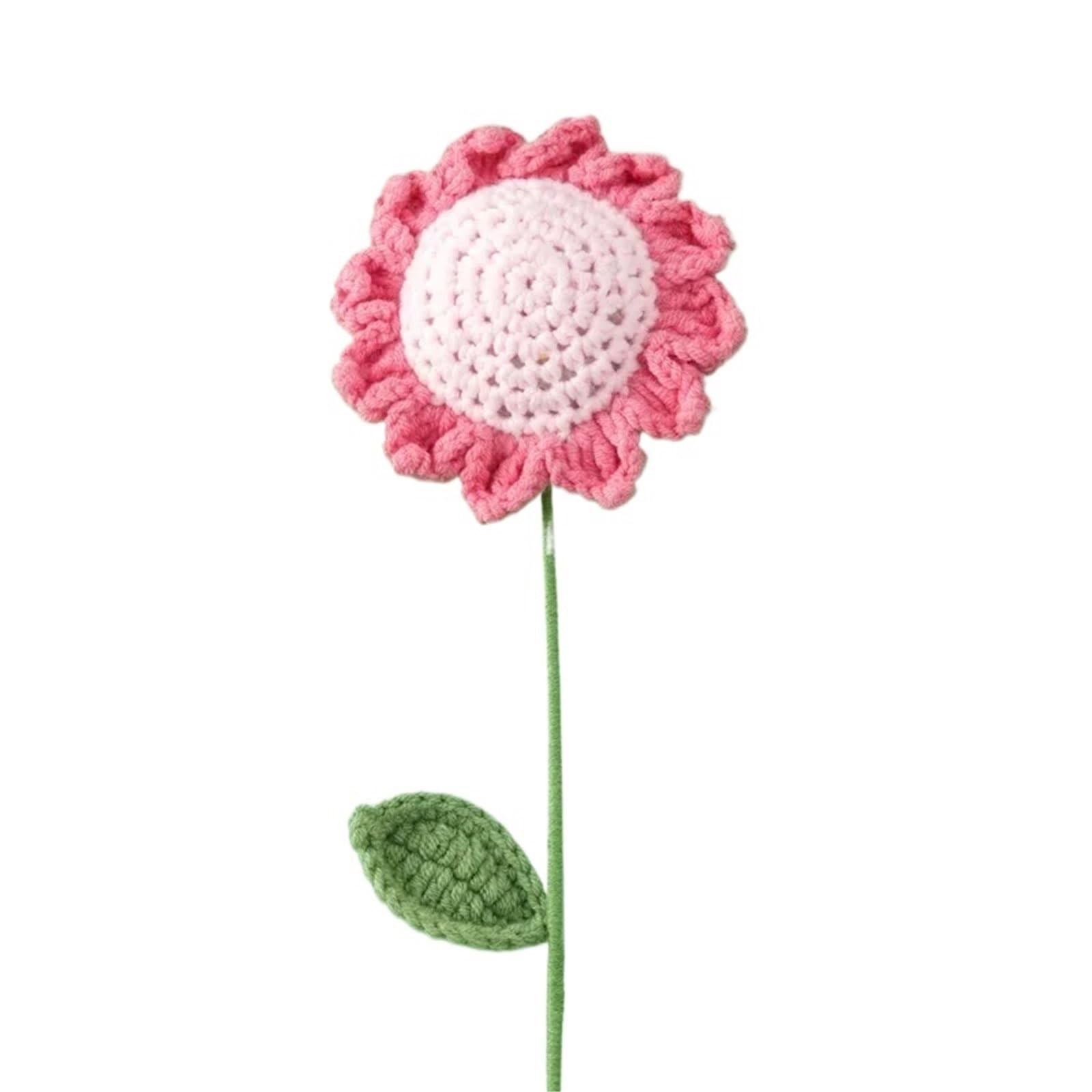 EXKURPOO crochet plant 2pc Knit Sunflower Bouquet Crochet Flowers Graduation Flower Wedding Party Decor Friends Flores A for home