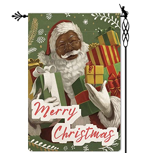 Kenomi Merry Christmas Garden Flag Black Santa Garden Flag Vertical Double Sided Rustic Farmland Burlap Yard Lawn Outdoor Decor 12.5x18