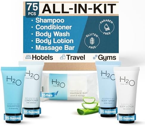 H2O Therapy Hotel Toiletries, Shampoo & Conditioner Amenity Set, 75-Piece