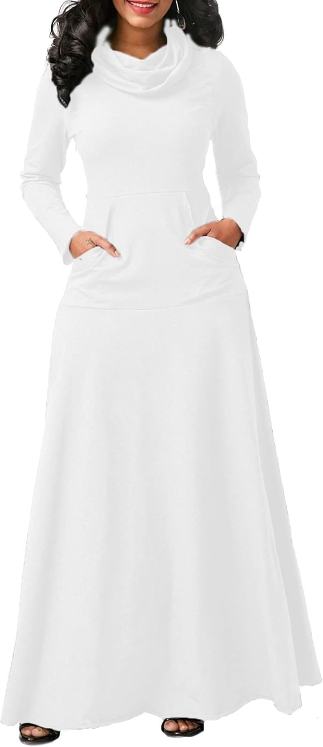 ZOCANIA Long Sleeve Turtleneck Maxi Dress for Women Plus Size Flowy Maxi Dress Casual Winter Long Dress with Pockets