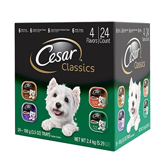 Cesar Classic Loaf in Sauce Adult Wet Dog Food with Duck, Oven Roasted Chicken, Grilled Chicken, and Turkey Recipes, 3.5 oz. Easy Peel Trays, Variety Pack (24 Count, Pack of 1)