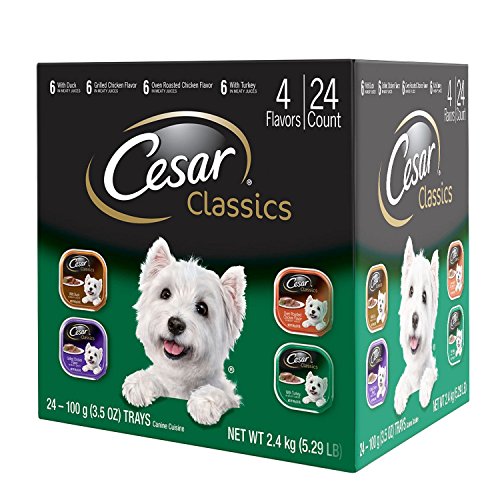 Cesar Classic Loaf in Sauce Adult Wet Dog Food with Duck, Oven Roasted Chicken, Grilled Chicken, and Turkey Recipes, 3.5 oz. Easy Peel Trays, Variety Pack (24 Count, Pack of 1)
