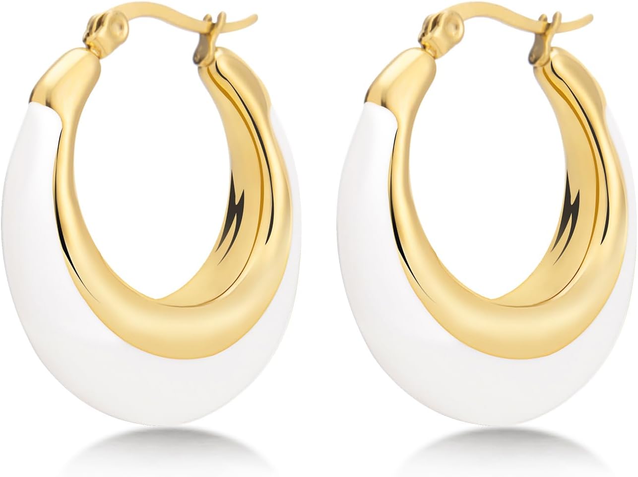 Milan Chiva 14K Gold Acrylic Rectangle Clear Earrings for Women, Plated Chunky Earrings Geometric Minimalist Statement Lightweight Huggie Dainty Hypoallergenic Hoop Earrings for Womens Jewelry