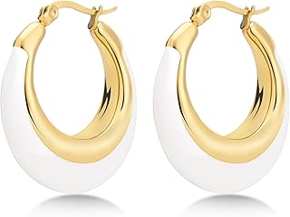 Gold Chunky Hoop Earrings for Women Statement 14K Plated Thick Huggie Trendy Jewelry